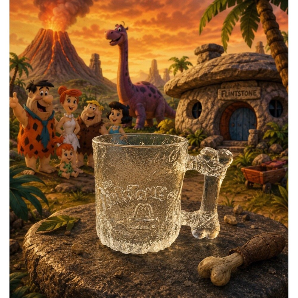 Vintage McDonald’s The Flintstones RocDonald’s Glass Mug Mammoth Mug Collectible